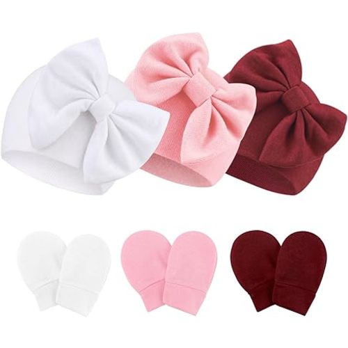 Amazon.com: Newborn Baby Hats and Mittens Set Infant Bow Beanie Cap Toddler Gloves Newborn Hospital Hats for Baby Boy Girl 0-12 Months: Clothing, Shoes & Jewelry