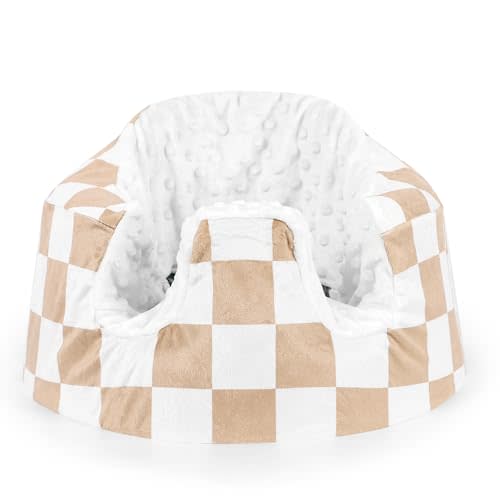 DILIMI Minky Seat Cover Compatible with Bumbo Seat, Removable Ultra Soft Comfortable Warm Seat Slipcover for Baby Girl and Boy, Brown Checkered