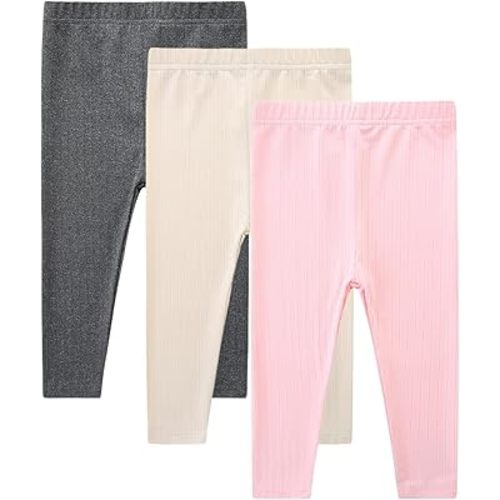 3 Pack Baby Girl Pants Set Solid Ribbed Toddler Girls Leggings for Infant Stretchy Fall Clothes