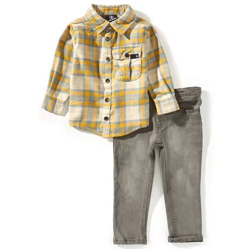 Volcom Baby Boys Long Sleeve Plaid Shirt & Denim Jeans 2-Piece Set