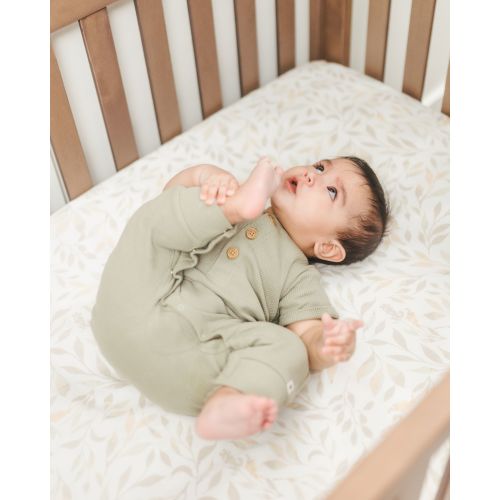 Willow Watercolor Crib Sheet - Neutral Leaf | Crane Baby