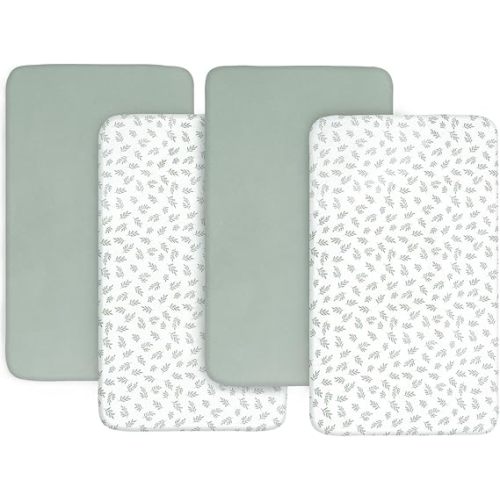 Baby Bassinet Sheets 4 Pack Compatible with Koolerthings/Koolababy, Jimglo 3 in 1, YADAQE, HARPPA, and BabyBond Bassinet, Ultra Soft & Skin-Friendly, Washer & Dryer, Green