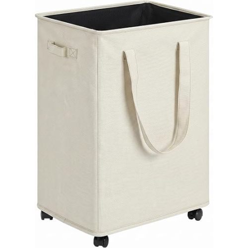 efluky Slim Laundry Hamper with Wheels, Rolling Laundry Basket for Clothes, Small Laundry Basket for Bedroom, Dorm and Laundry Room, 90L (19.8 Gallons) Beige