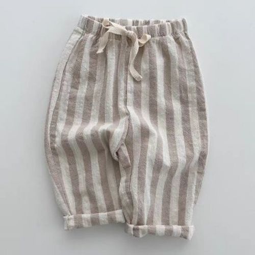 MyKids-USA Baby Breathable Thin Striped Loose Comfortable Pants Grey 73 (6-9M)