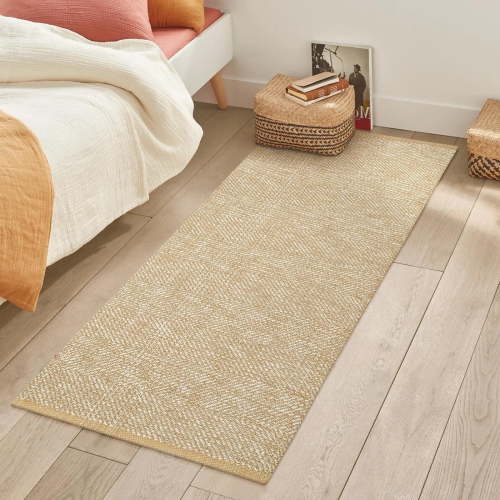 SUNDEREY 2'x5' Washable Runner Rug,2x5ft Bohemian Hallway Runner, Cotton Woven Reversible Entryway Rug, Modern Stain Resistant Boho Rug Low-Pile Throw Rug for Dining Room Office,Khaki