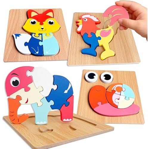 Wooden Puzzles for Toddlers 1-3, Montessori Toys for 1 2 3 Year Old Boys Girls Baby, Animal Toddler Puzzles Educational Toy, Birthday Gifts for Kids