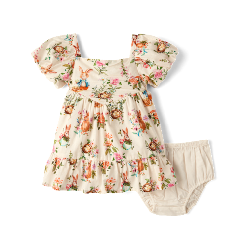 Baby Girls Bunny Ruffle Dress - Enchanted Garden - White