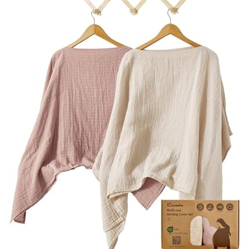 Cotton Muslin Nursing Cover, 2 Pack, 360° Full Privacy Poncho