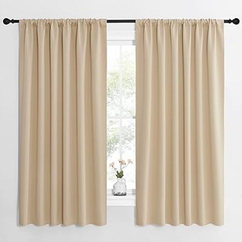 NICETOWN Room Darkening Curtains for Bedroom - Triple Weave Home Decoration Thermal Insulated Solid Drapes for Kitchen (Biscotti Beige, Set of 2 Panels, 62 x 63 Inch)