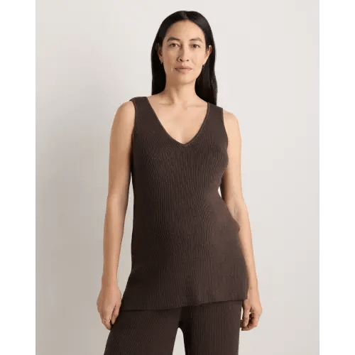 Cotton Cashmere Maternity and Nursing V-Neck Tank - Maternity in Mocha Heather, Size M