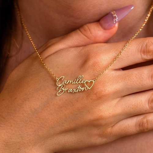 Personalized Two Name Necklace with Heart, Couple Names Necklace, Name Necklace, Mom Necklace, Anniversary Gift for Wife, Mothers Gift