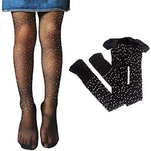 Little Girls Rhinestone Fishnet Tights Toddler Sparkle Glitter Stockings