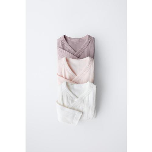 0-6 MONTHS/ THREE-PACK OF LONG SLEEVE BODYSUITS WITH KIMONO COLLAR - Pink | ZARA United States