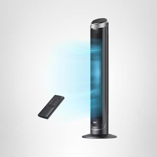 DREO Tower Fan for Bedroom, 90° Oscillating Fans that Blow Cold Air, 5 Speeds, 4 Modes with 26ft/s Velocity, 12H & 28dB Quiet Timer, Remote, Touch, 40" Standing Floor Fan for Home Office, Black