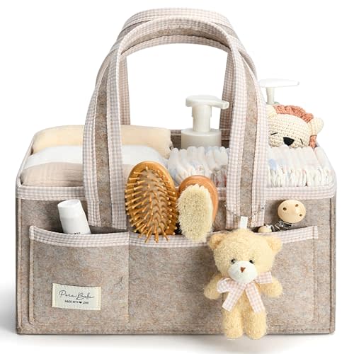 PeraBella Diaper Caddy Organizer with Handle, Baby Shower Gifts Basket Bag, Registry Search Must Haves Items, Nursery Storage Organizer for Newborn Girl Boy, Baby Bag Essentials, Car Diaper Caddy Cart