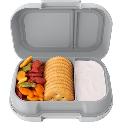Bentgo Kids Snack - 2 Compartment Leak-Proof Bento Box Container for Snacks and Small Meals, Easy-Open Latch, Dishwasher Safe, BPA-Free for School, Daycare, & Sports - Ideal for Ages 3+ (Gray)