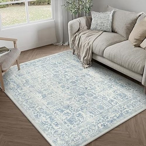 PureCozy Blue Small Area Rug 4x6 Vintage Floral