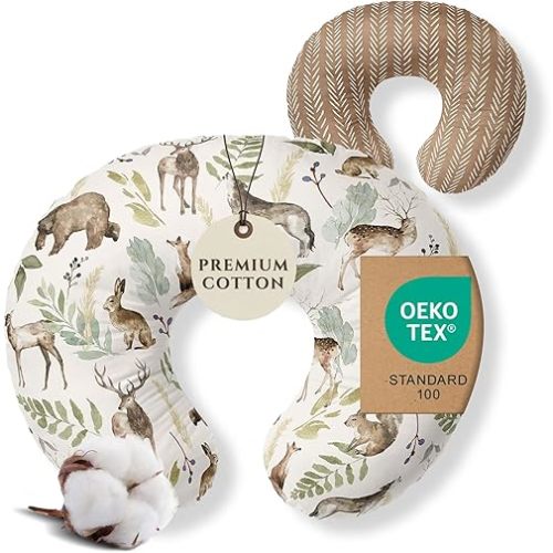 Pobibaby 1-Pack Premium Nursing Pillow Cover - Ultra Soft & Stretchy 96% Cotton, Breastfeeding Pillow Cover for Baby Boys and Girls(Wildlife)