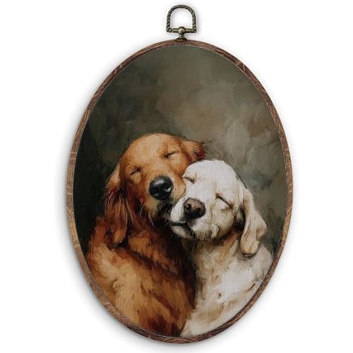 KTYHD Vintage Golden Retriever Dog Oval Wall Art Decor, Golden Retriever Gifts Oval Canvas Wall Art, Classic Antique Dog Decor for Home Bedroom Living Room Kids Nursery Room Bedroom
