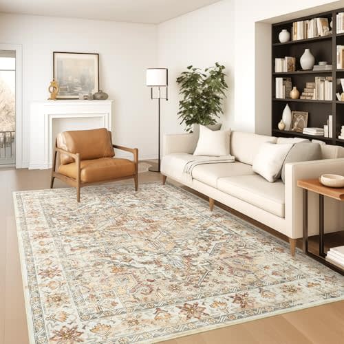 zesthome 5x7 Washable Rug-Stain Resistant Area Rugs for Living Room, Ultra-Thin Vintage Rugs, Non-Slip Backing Rug, Low Pile Large Area Rug, Boho Home Decor
