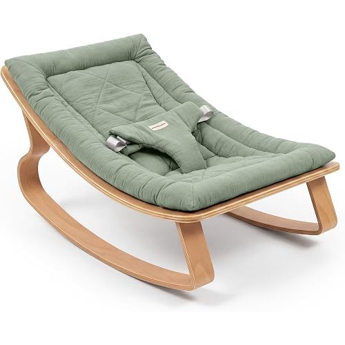 Comfy Cubs Baby Rocker for Ages 0-24 Months - Wooden Baby Recliner with Soft Removable Quilted Muslin Cotton Cushion - Designed in the US Infant Rocking Chair Supports up to 30 lbs - Fern