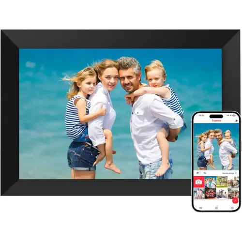 Digital Picture Frame, Frameo 10.1 Inch WiFi Electronic Photo Frame, 1280x800 HD IPS Touch Screen, Auto-Rotate, Wall Mountable, Easy Setup to Share Moments Instantly via Frameo App, Gifts for Mom