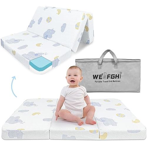 Pack and Play Mattress Trifold, 38"x 26" Soft & Firm Memory Foam Dual-Sided Pack N Play Mattresses Pad for Baby Toddler Includes Carry Bag, Baby Mattress for Pack N Play with Washable Cover