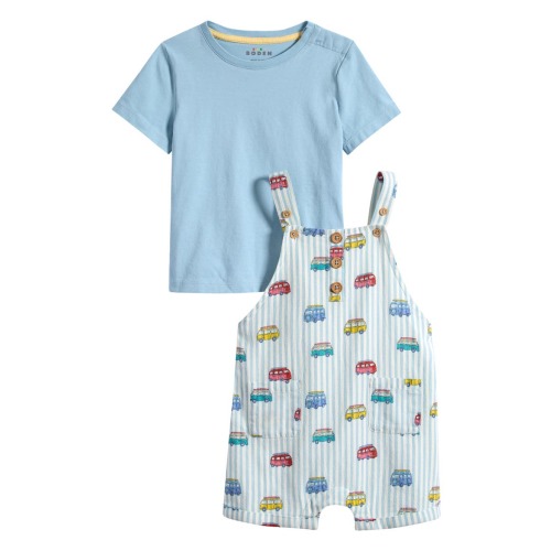 Solid Cotton T-Shirt & Print Overalls Set