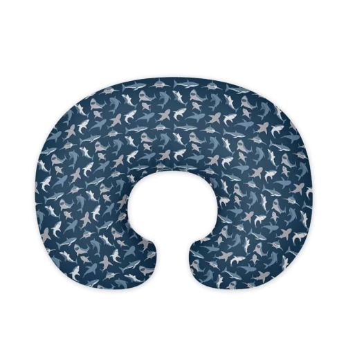 Blue Shark Print Nursing Pillow Cover for Baby Girl, 1 Pack Soft Removable Breast Feeding Pillow Cover, Cotton Nursing Pillow Cases Fit Standard Nursing Pillow