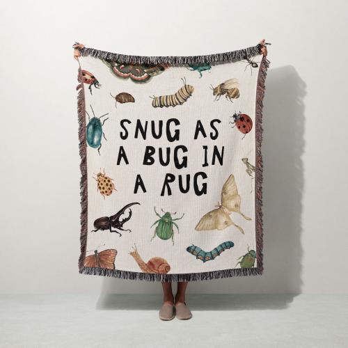 Snug as a Bug in a Rug Woven Blanket | Cute Bug Nursery | Cozy Insect Throw | 100% Cotton Woven Tapestry, Entomology Gift, Kids Room
