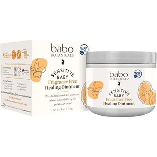 BABO Botanicals Sensitive Baby Fragrance-Free All Natural Healing Ointment - 99% Organic & 1% Colloidal Oat - Steroid-Free - NSF Certified - for Eczema, Irritated/Itchy Skin - Face, Body, Diaper Area