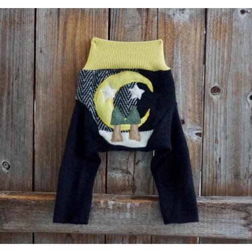 Upcycled Cashmere Diaper Cover: Moon And Trees Applique, Newborn Size ( 0-3 Months)