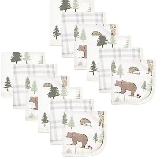 Hudson Baby Unisex Baby Cotton Muslin Washcloths, Forest Animals, One Size