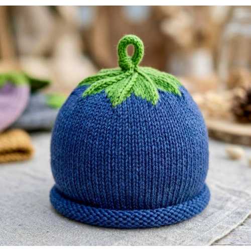 Hand-Knitted Merino Baby Hat: Blueberry Blue