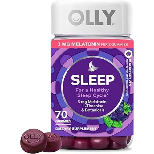 OLLY Sleep Gummy, 3 mg Melatonin, L-Theanine, Chamomile, Lemon Balm, Sleep Aid, Blackberry - 70 Count