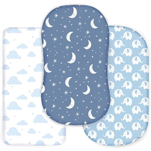 Cambria Baby 100% Organic Cotton Jersey Fitted Bassinet Sheets for Boy. 3 Pk Adapts to Oval, Hourglass & Rectangle Shaped Bassinet Pads. Fits Halo, Snoo, Graco, and Most other Standard Size Bassinets.