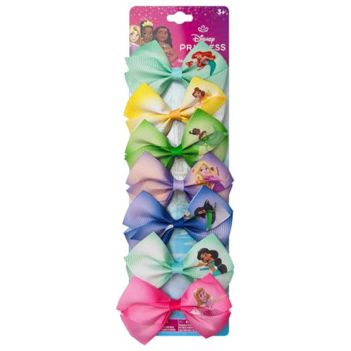 Disney Princess - Girls Hair Accessories Gift Set - Kids Hair Bows - 7 Pcs 4 Inch Bundle - Different Princess on Each Clip - Alligator Clip Ages 3+