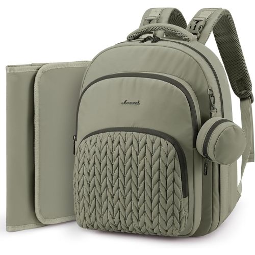 LOVEVOOK Diaper Bag Backpack, Baby Bag with Changing Pad for Mom Dad, Large Waterproof Mommy Bag with Stroller Buckles, Travel Essential with Pacifier Case & Insulated Bottle Pockets, Bean green