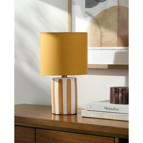 Ebern Designs Ceramic Standard Table Lamp with Linen Drum Shade & Reviews | Wayfair
