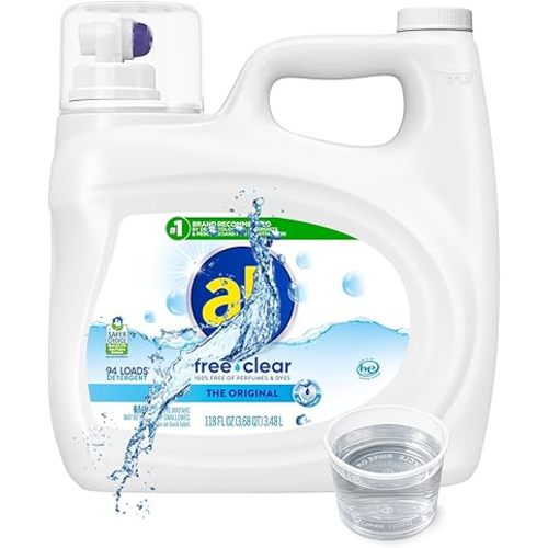 Liquid Laundry Detergent Free Clear, All Use, Everyday for All, Odor Relief, Free Clear for Sensitive Skin, 118 Fl Oz Bottle, 94 Loads