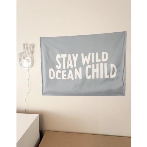 Stay Wild Ocean Child Banner Fabric Tapestry | Kids Wall Art & Bedroom/Playroom Decor | Surf Nursery Decor | Surf Ocean Wall Hanging