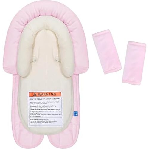 COOLBEBE New Babybody Support & Strap Covers Set for Newborn Infant Toddler- Extra Soft Stroller Cushion Pads Car Seat Insert, Perfect for Carseats, Strollers, Swings, Pink