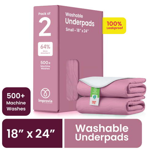 Improvia Washable Bed Pads for Incontinence, Waterproof Reusable, 18 x 24 in, 2-Pack (Pink & White)