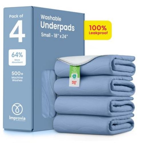 IMPROVIA® Washable Underpads 18”x24”, Heavy Absorbency Waterproof Incontinence Pads for Kids, Adults & Pets – Protects Bed, Couch, Sofa & Floor