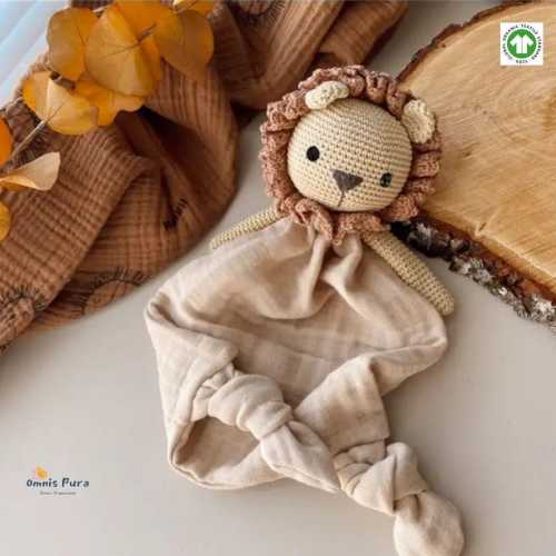 Bear Crochet Organic Cotton Baby Comforter: Lion, Bear, Bunny, Elephant, Dog,Unicorn