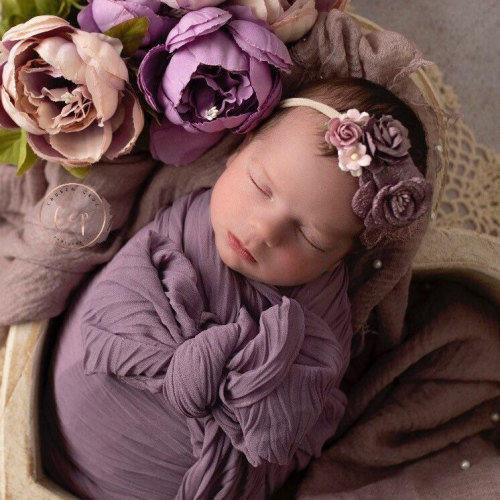 Newborn Purple Wrinkled or Pearl Swaddle Wraps AND/OR Headband