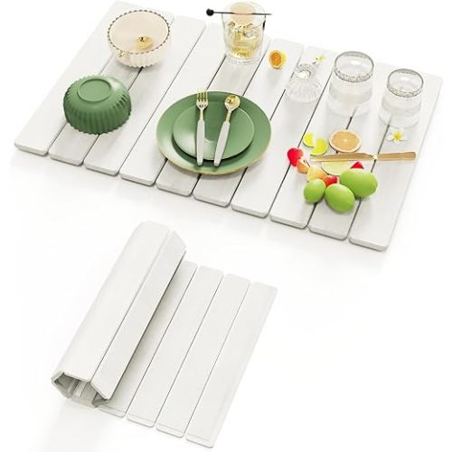 Stone Drying Mat for Kitchen Counter, Large Collapsible Stone Dish Drying Mat,Ultra Absorbent Diatomaceous Earth Mats for Dishes Bottles Cups, Fits Any Countertop,23"×15.3",White