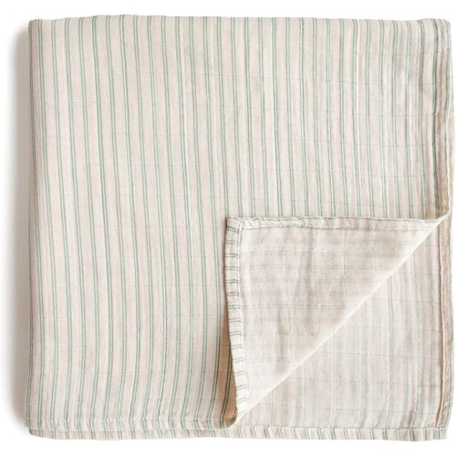 mushie Muslin Baby Swaddle Blanket | 100% Organic Cotton (Sage Stripe)