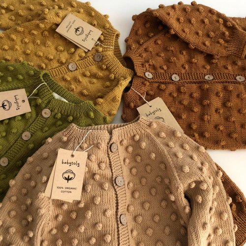 Hand Knitted Kids Cardigan - Baby Popcorn Cardigan - Handmade Baby Sweater - 100% Organic Cotton - Natural, Ethically made, Natural colors