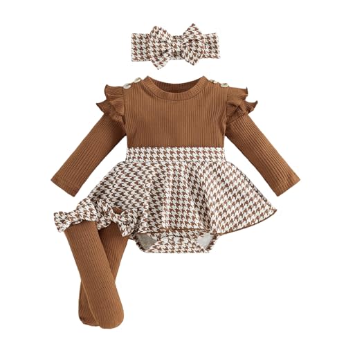 Giraropa Baby Girl Fall Winter Clothes Long Sleeve Romper Dress + Socks + Headband Newborn Infant Cute Casual Outfits
